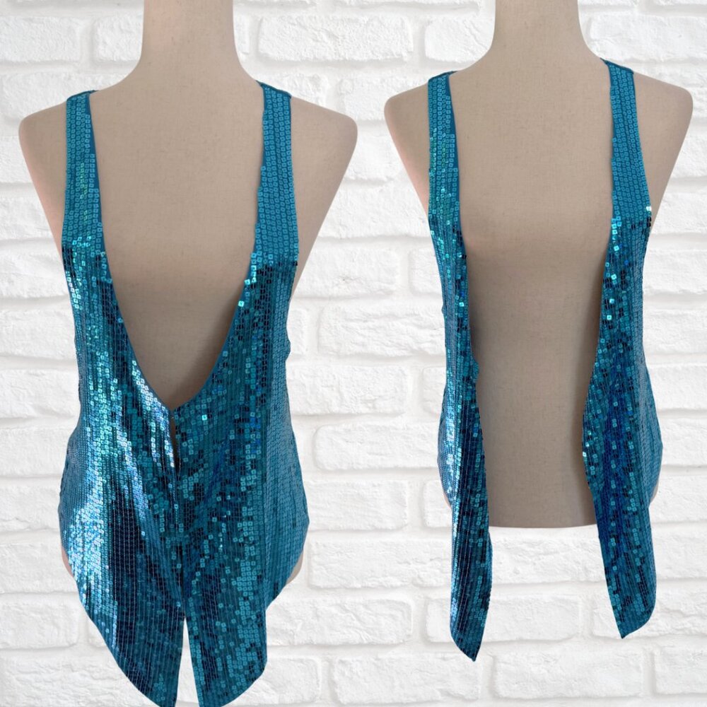 Vintage 2000's Y2k Blue Sequin Vest by Still Benneton Indie Sleeze Long Loose M